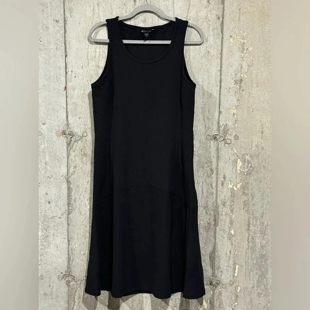 Athleta Black Ribbed Pacifica Dress Midi Athleisure Size Large NWOT